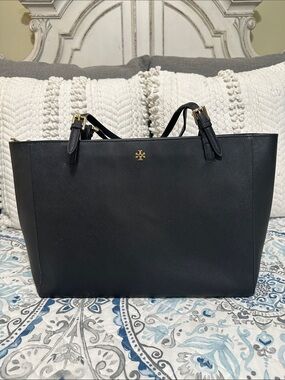 Tory Burch Black York Tote with Gold Logo